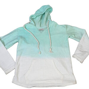 Story pulllover lightweight hoodie ombre teal/white rope string kangaroo pocket